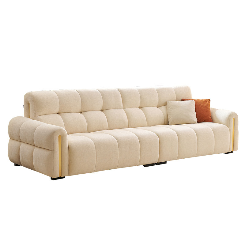 French light luxury chocolate piano key straight sofa cream style small apartment puff fabric sofa