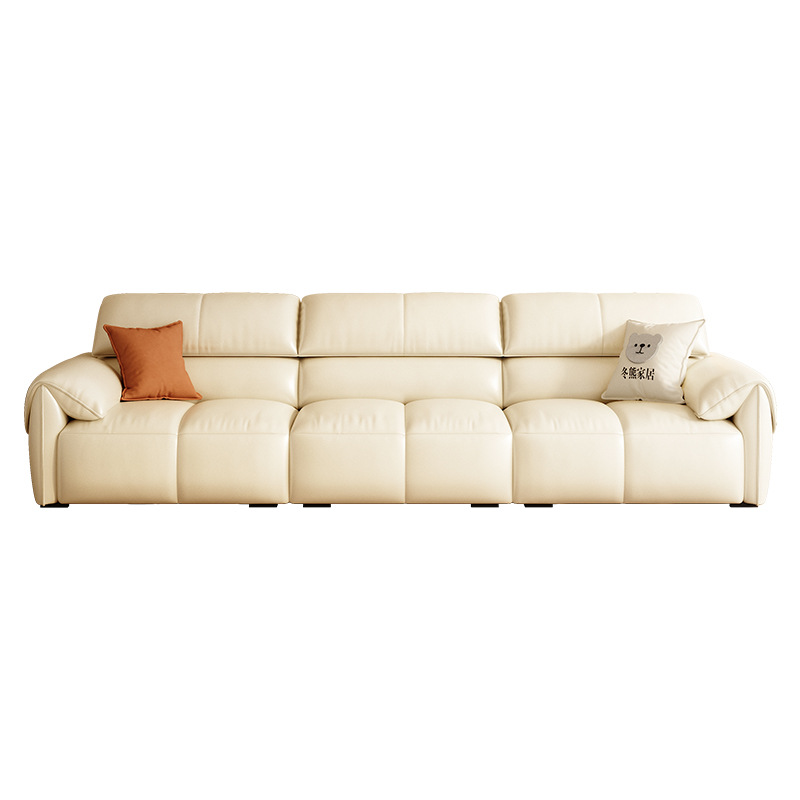 Cream-style elephant ear sofa, small living room, Italian minimalist latex straight-line leather sofa