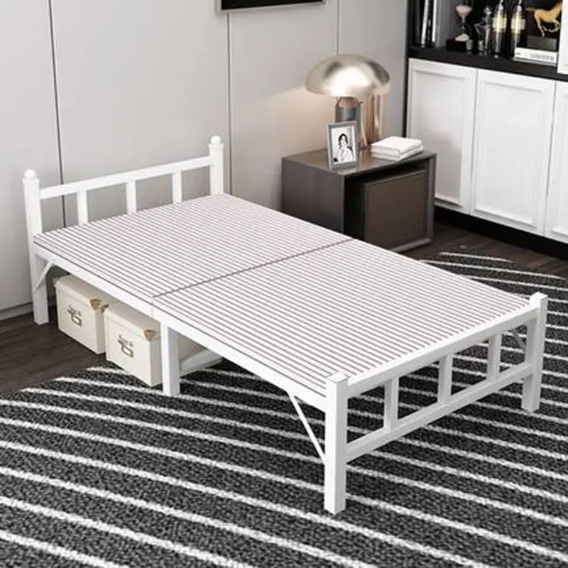Simple Rental Reinforced Bed Installation-free Single Folding Bed Portable House Hold Lunch Break Iron Bed