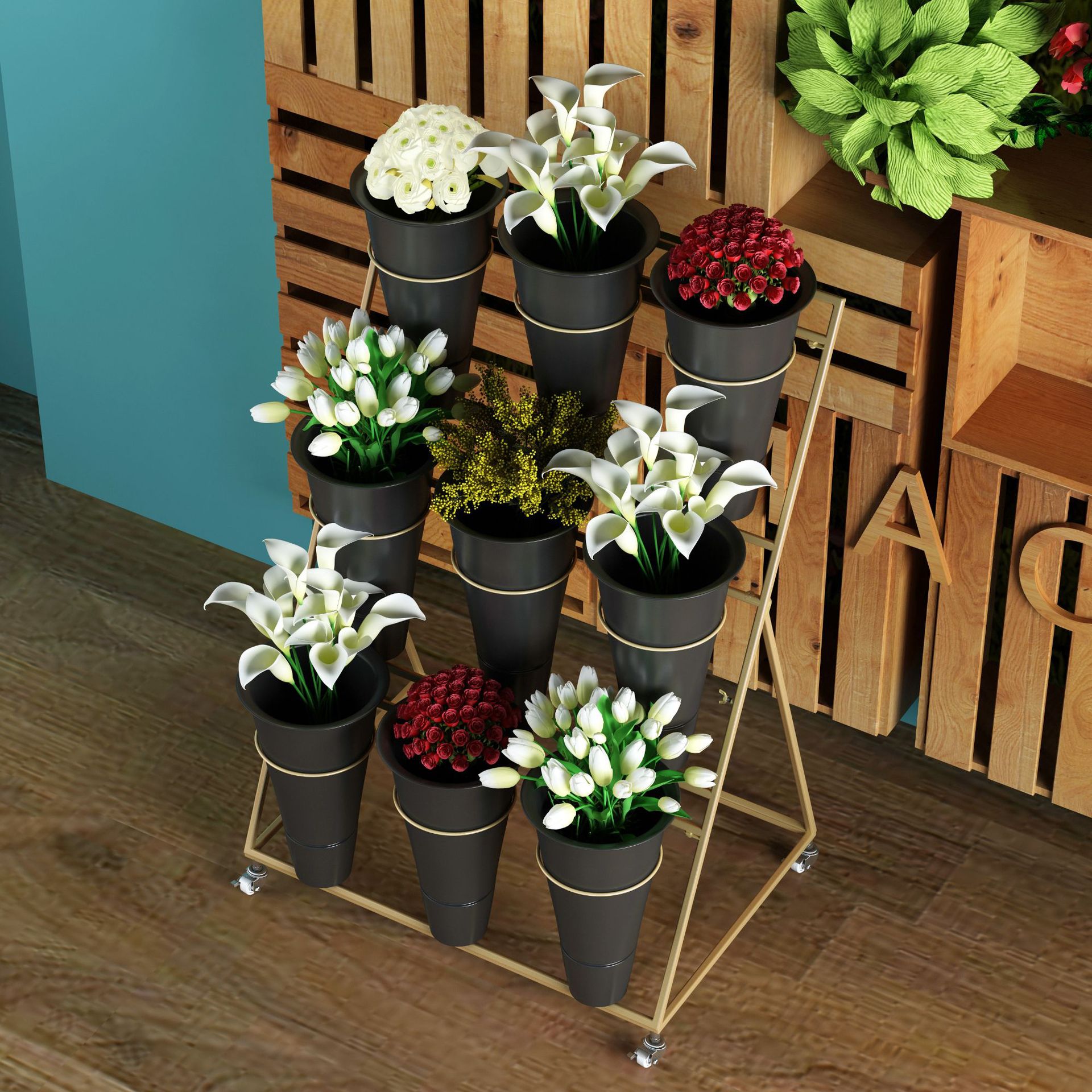 Multi-layer flower display rack, iron flower shop flower rack, flower shop wedding flower rack, flower shop flower rack