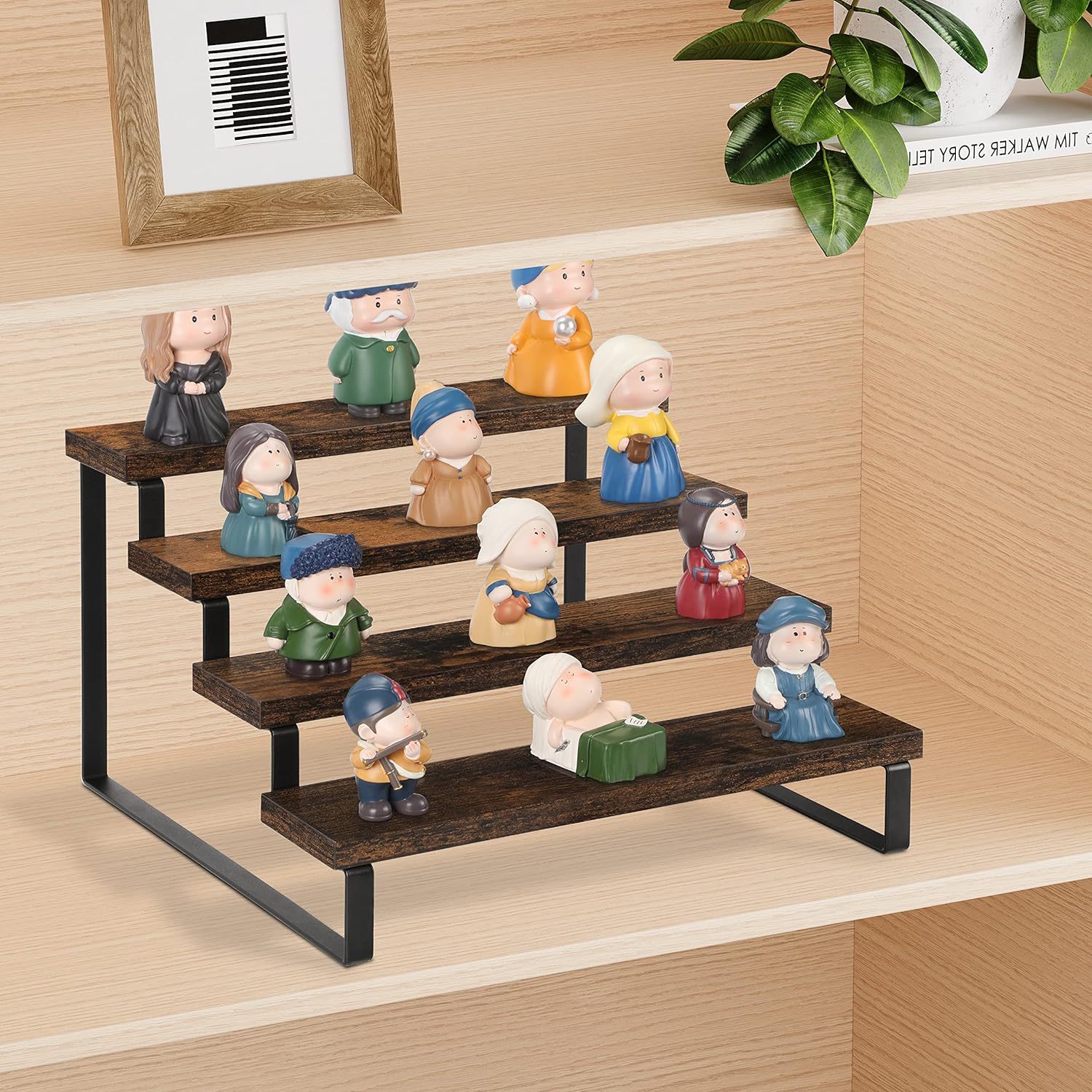 Solid wood storage rack, iron and wood combination, multi-layer storage rack, handbag, dessert, cake display rack, kitchen seasoning storage rack